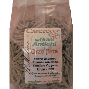 "Pasta Caserecce" of ancient grains and beta barley